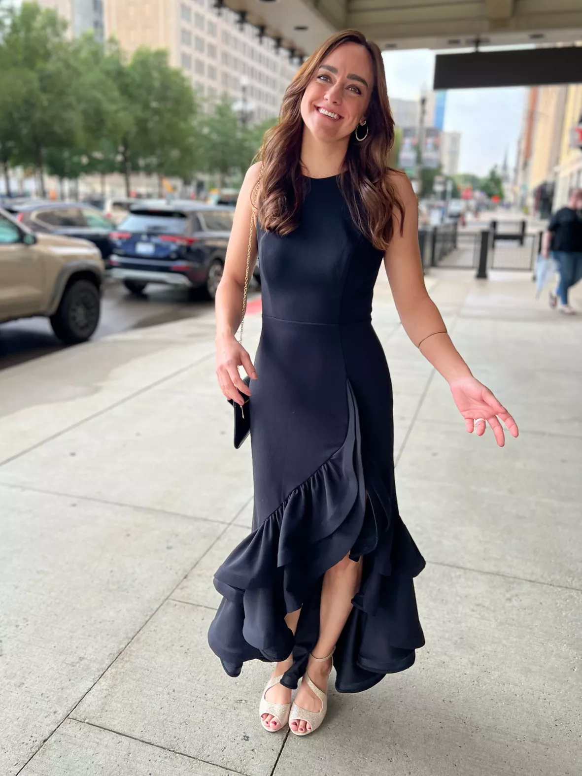black heels with gold dress It's all in the details. Love a pair of shoes a dress. With any actually 15% off @inez shoes with TARA15 #goldshoes #inez #summersaltjetsetters #toteme #weddingguestdress The thick and sturdy block heel provide a height boost while maintaining stability RUIYANQI Women Platform Chunky High