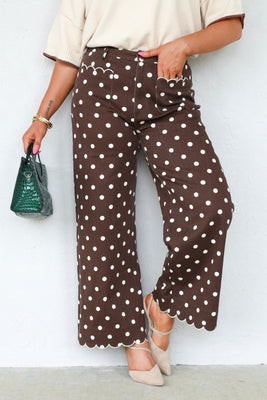 Sandra Brown Polka Dot Cropped Wide Leg Pant Brown / Large | The Willow Tree
