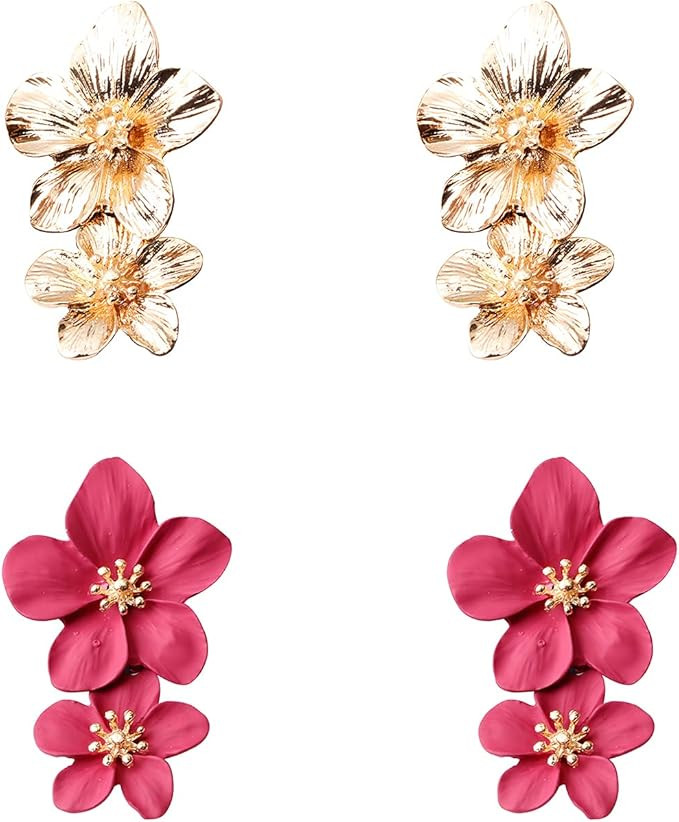 Boho Flower Stud Earrings for Women Girls Flower Shaped Daisy Earrings with Gold Buds Metal Matte... | Amazon (US)