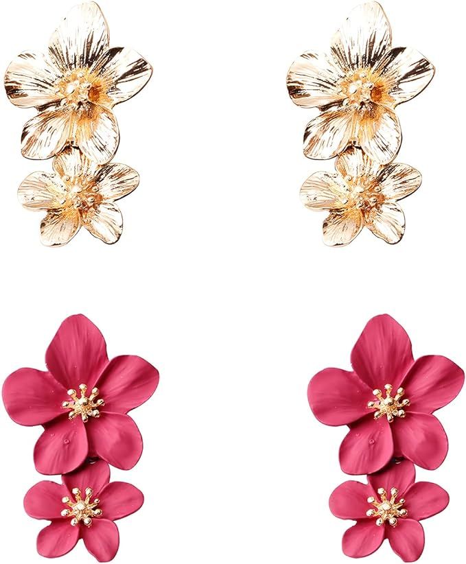 Boho Flower Stud Earrings for Women Girls Flower Shaped Daisy Earrings with Gold Buds Metal Matte... | Amazon (US)