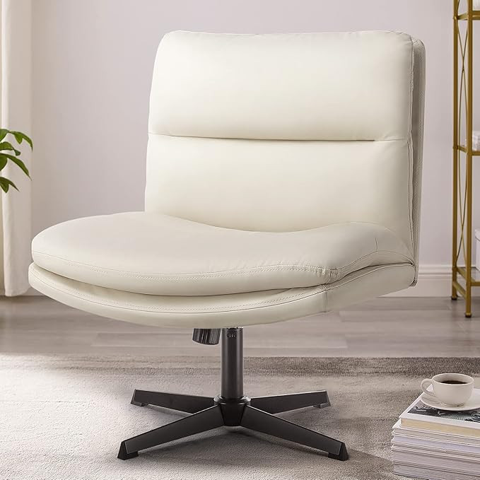 PUKAMI Armless Desk Chair No Wheels,PU Leather Criss Cross Legged for Home Office,Modern Swivel V... | Amazon (US)