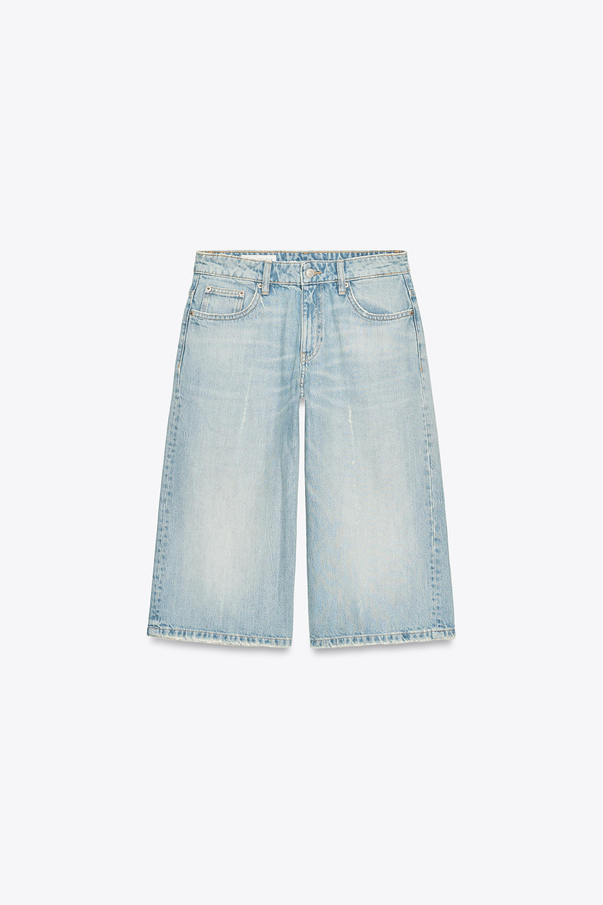 RIPPED LOW RISE TRF DENIM JORTS | Zara US