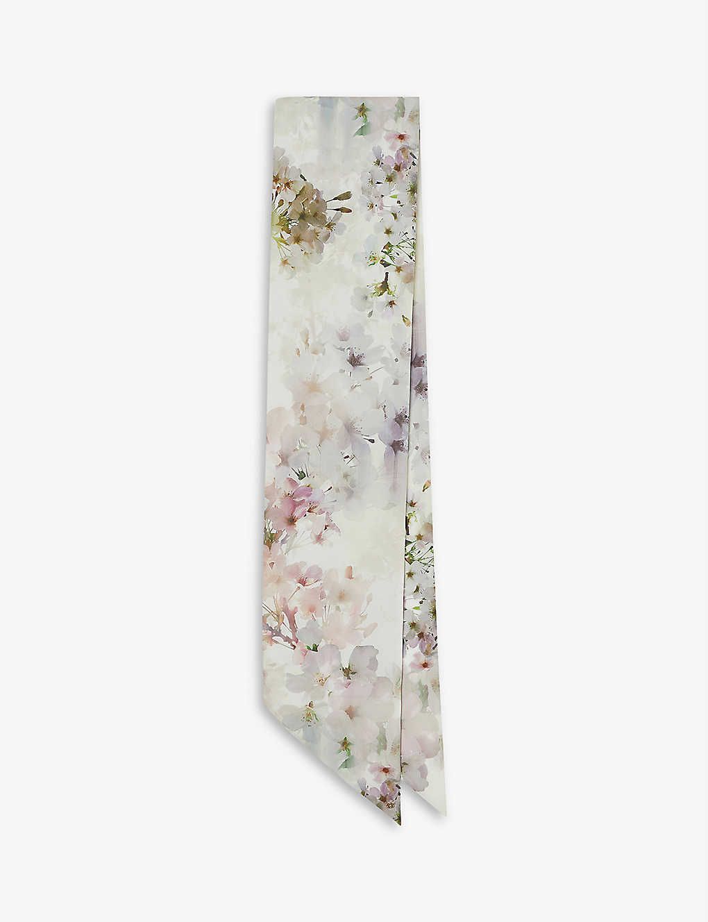 Fionnaa vanilla-print skinny satin scarf | Selfridges