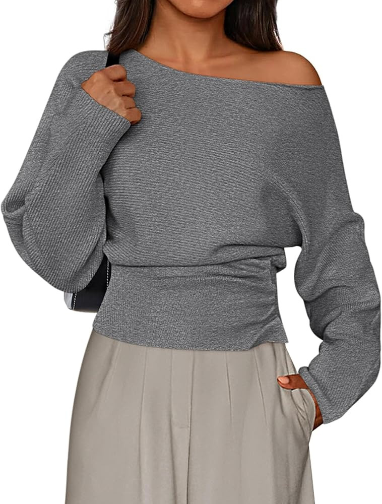 PRETTYGARDEN Women Off The Shoulder Sweater 2026 Fall Trendy Long Batwing Sleeve Knit Pullover Go... | Amazon (US)