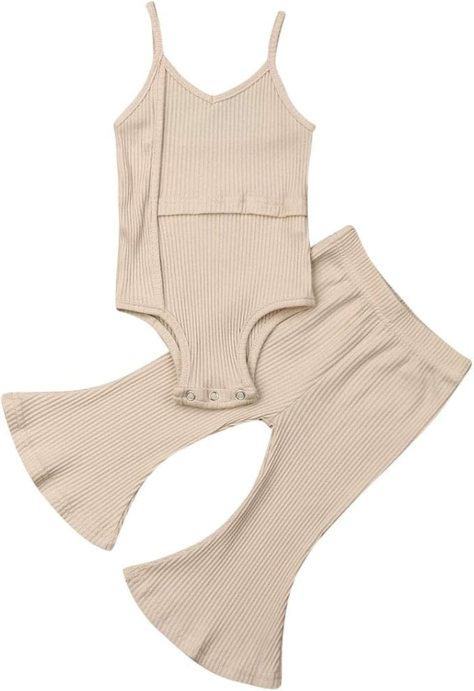 2Pcs/Set Toddler Baby Girls Clothes Sleeveless Romper/Long Sleeve Tops Flared Pants Bell-Bottoms ... | Amazon (US)
