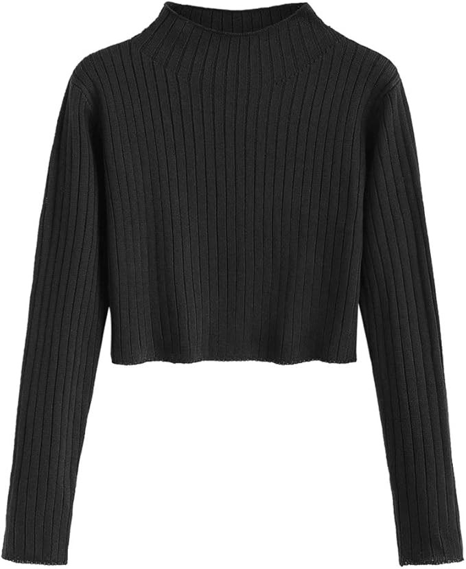 ZAFUL Women's Mock Neck Long Sleeve Ribbed Knit Pullover Crop Sweater | Amazon (US)