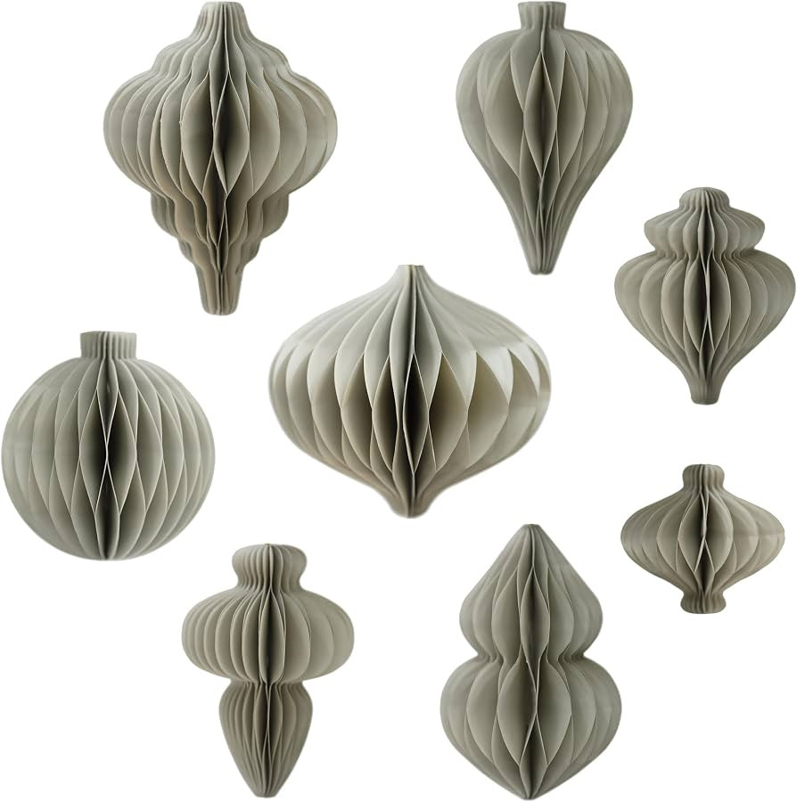 SLEETLY 8pk Paper Ornaments for Christmas Trees, Hanging 3D Honeycomb Xmas Decorations Set, Plati... | Amazon (US)