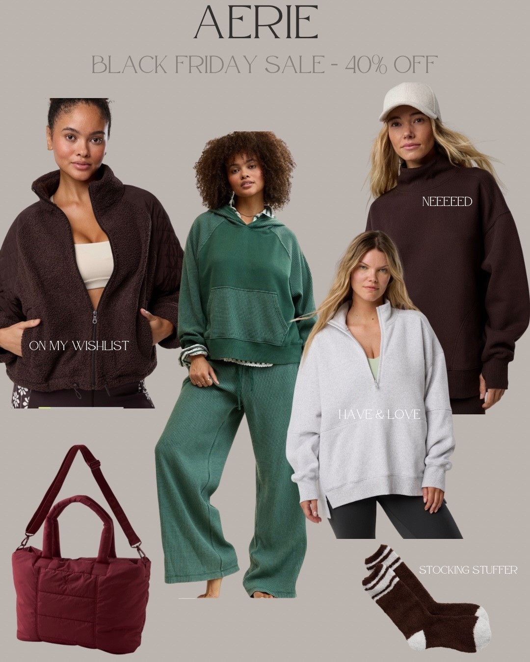 Aerie Black Friday sale!!! There are some great new pieces and everything is 40% off. The grey quarter zip is the absolute best thing ever, but very limited in sizing - so go quickly!! Lots of good gifts for pre-teens too 

#LTKCyberWeek #LTKGiftGuide #LTKSaleAlert