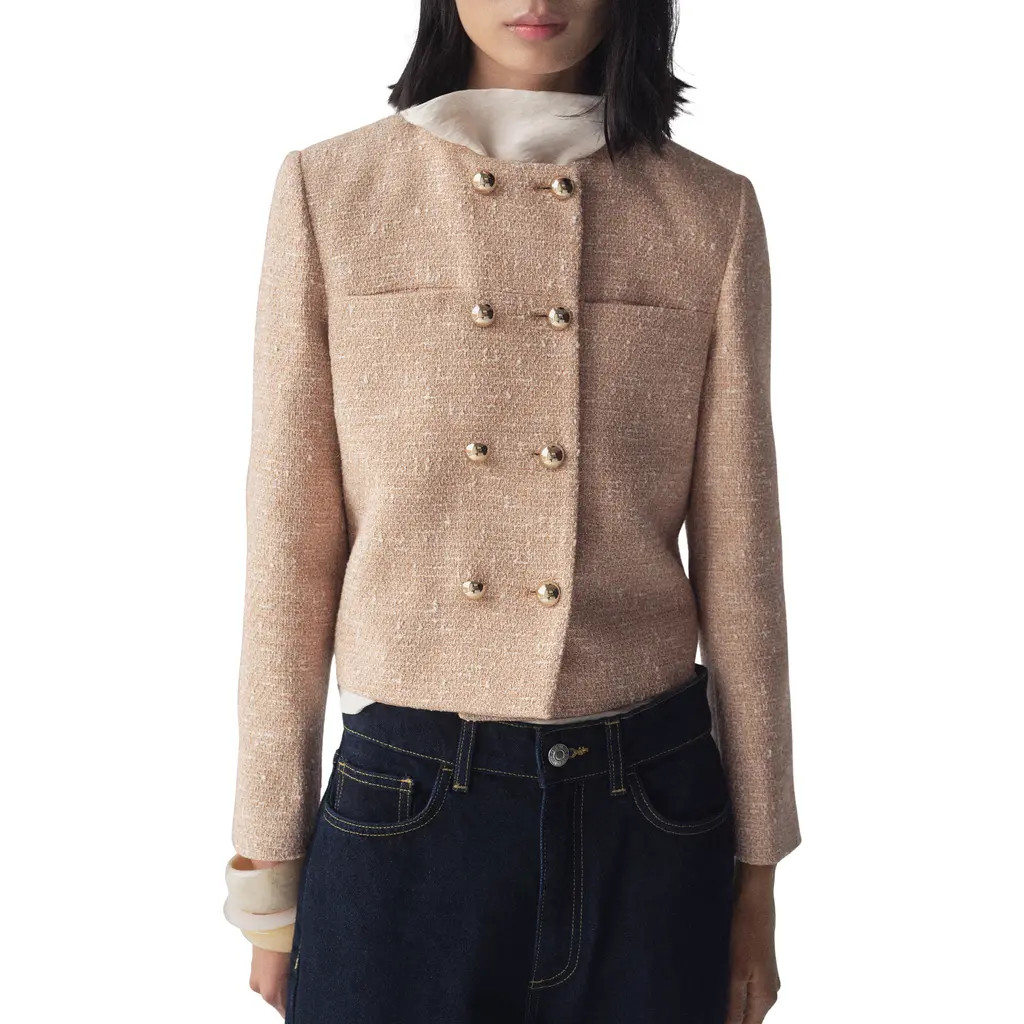 MANGO Jade Cotton Blend Tweed Jacket in Medium Brown at Nordstrom Rack, Size X-Large | Nordstrom Rack