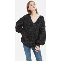 Hand Knit Wool Sweater Oversize Woman V-Neck Slouchy Black White | Etsy (US)