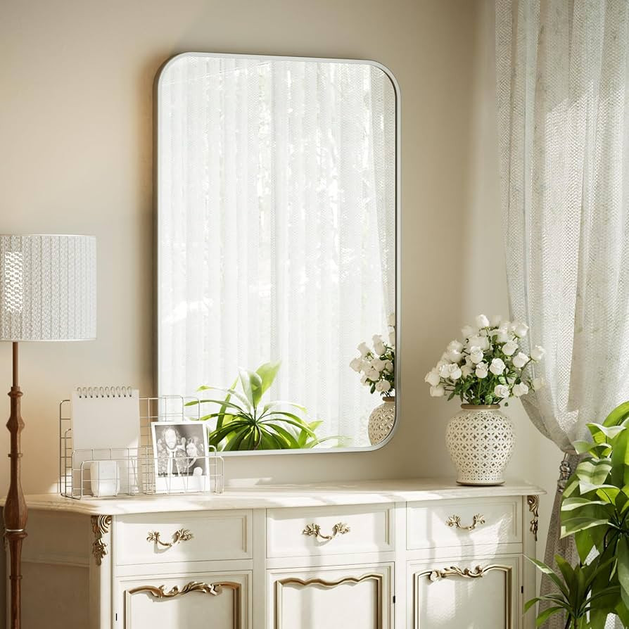 BEAUTYPEAK Wall Mirror 20" x 28" Rectangular Bathroom Mirror with Aluminum Alloy Frame, Rounded C... | Amazon (US)