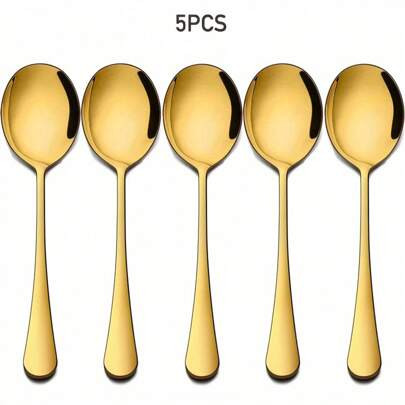 Luxurious Gold Dinner Spoon Set: 3/5 Pieces, High-Quality Stainless Steel, Suitable For Buffets, Parties, And Festive Events Like Christmas, Halloween | SHEIN