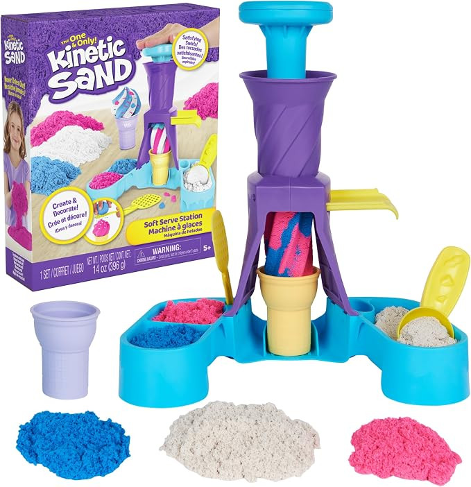 Kinetic Sand, Soft Serve Station with 14oz Play Sand (Blue, Pink & White), 2 Ice Cream Cones & 2 ... | Amazon (US)