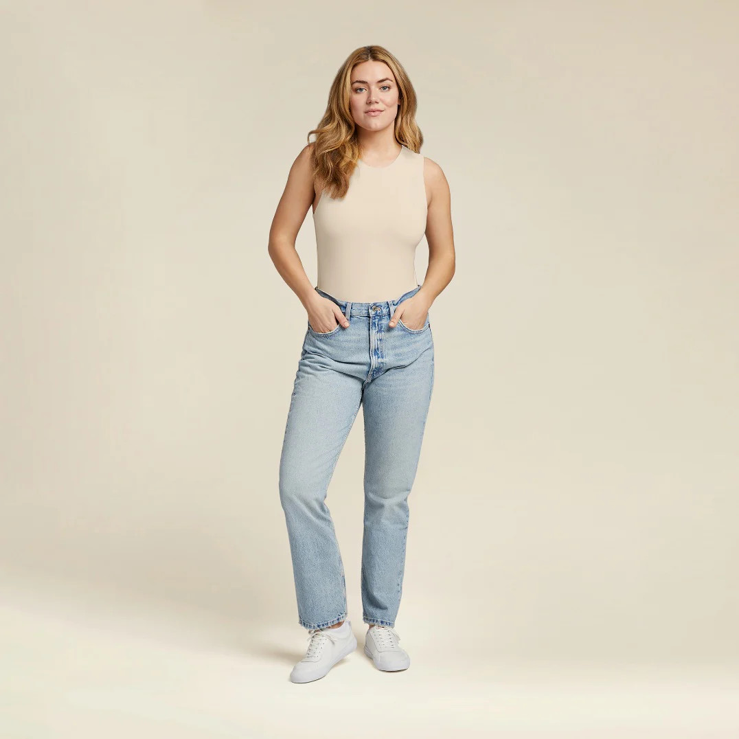 Women's Classic Crew Tank Bodysuit - Bone - nuuds | nuuds