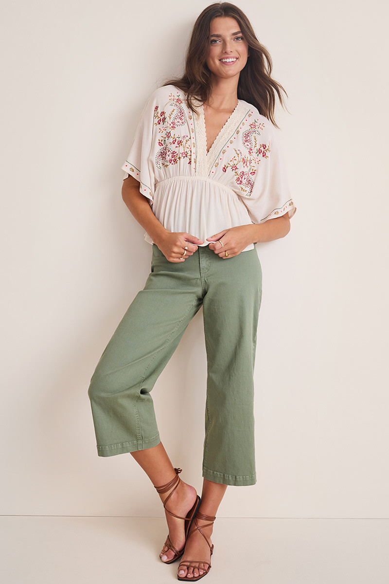 Tara Olive Cullote Pants | Francesca's