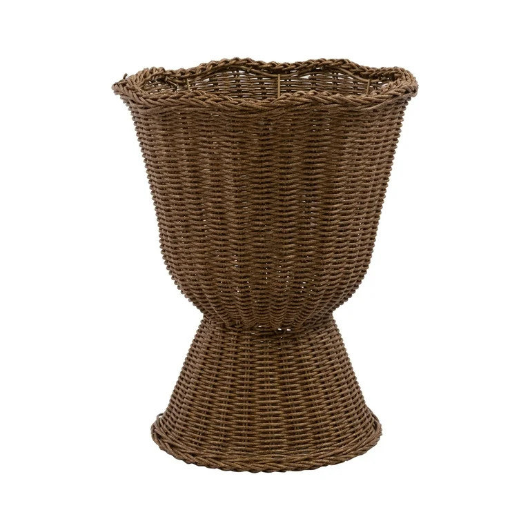 My Texas House 14" Brown Woven Urn-Style Planter with Decorative Scalloped Rim and Transparent In... | Walmart (US)