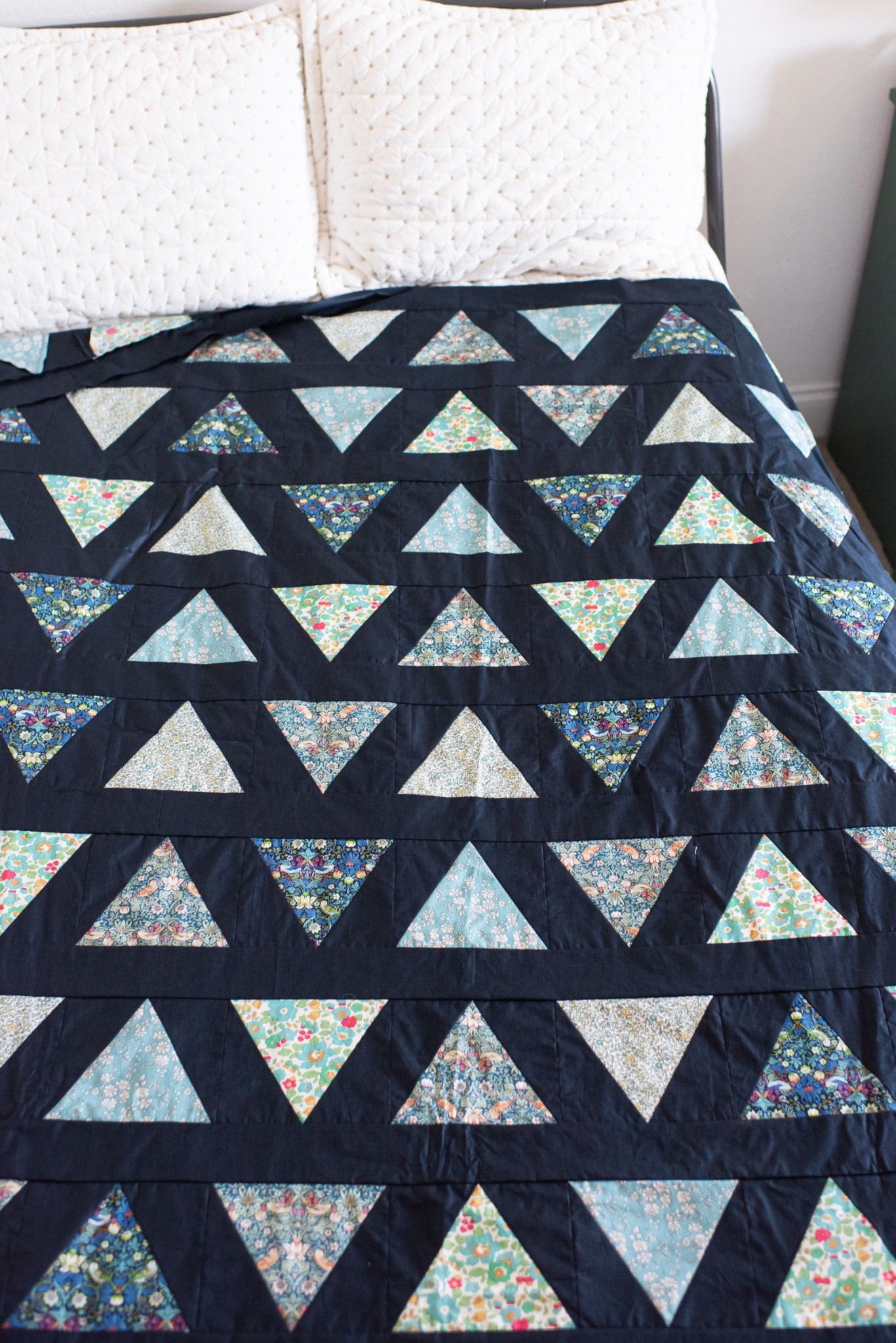 Triangle Pop quilt pattern - available on my shop at quiltyloveshop.com

Fabrics- Liberty of London Tana Lawns
Background - Warp and Weft Hue in Thunder by Ruby Star Society