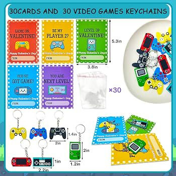 Valentines Day Gifts Cards for Kids Classroom, 30 Pack Video Games Keychains with Class Exchange ... | Amazon (US)