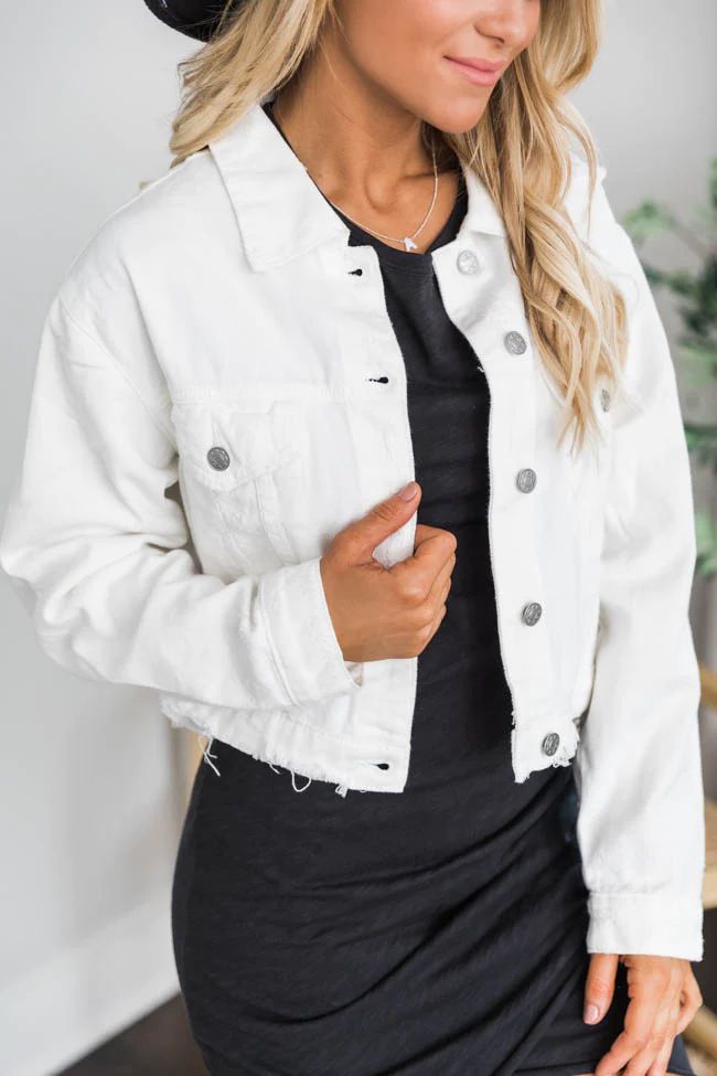 Big Reputation Distressed Denim White Jacket | The Pink Lily Boutique