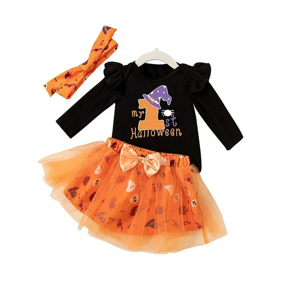 WIBACKER Newborn Baby Girl My 1st Halloween Skirt Outfit Set, Infant Pumpkin Dress, Toddler Rompe... | Walmart (US)
