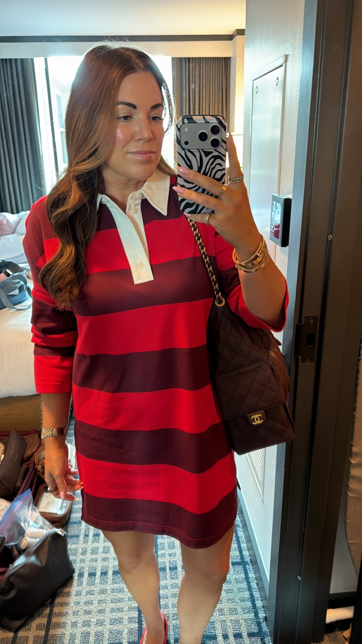 curvy midsize rugby dress look! loveeee the red and burgundy stripes! in the size large ❤️ what i wore to the airport!

#LTKCon #LTKSeasonal #LTKMidsize