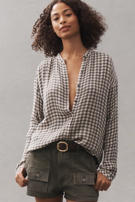 Cloth & Stone Shirred Henley Top | Anthropologie (US)