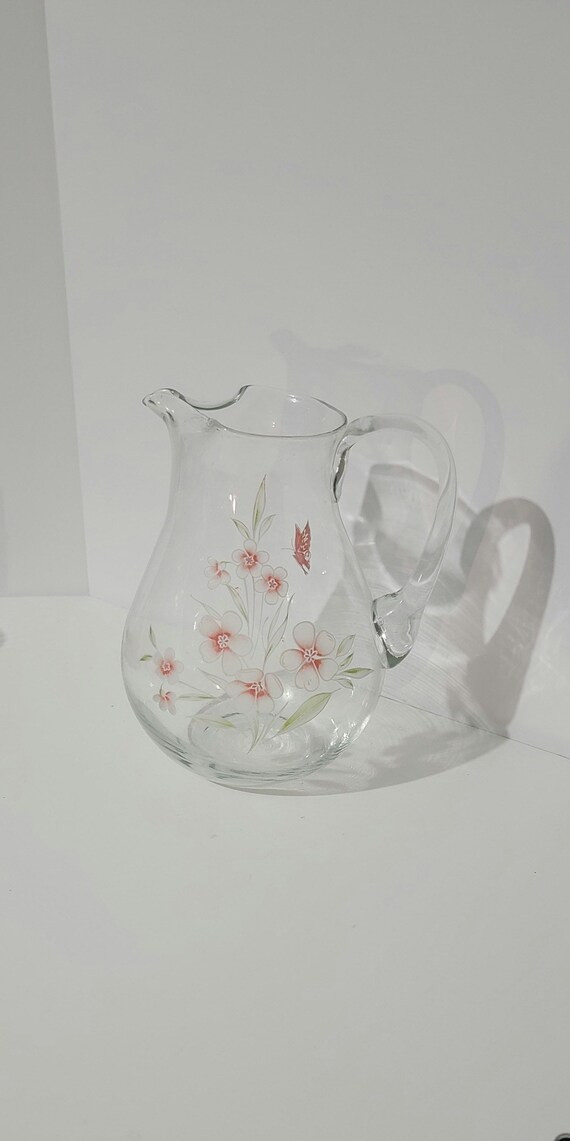Flower & Butterfly Glass Pitcher/pink Flowers/glass | Etsy | Etsy (US)
