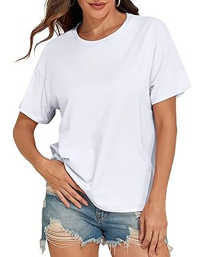 PrettyGuide Womens Short Sleeve Cotton T Shirts Cotton Loose Fit Summer Tops Crew Neck Casual Ove... | Amazon (US)