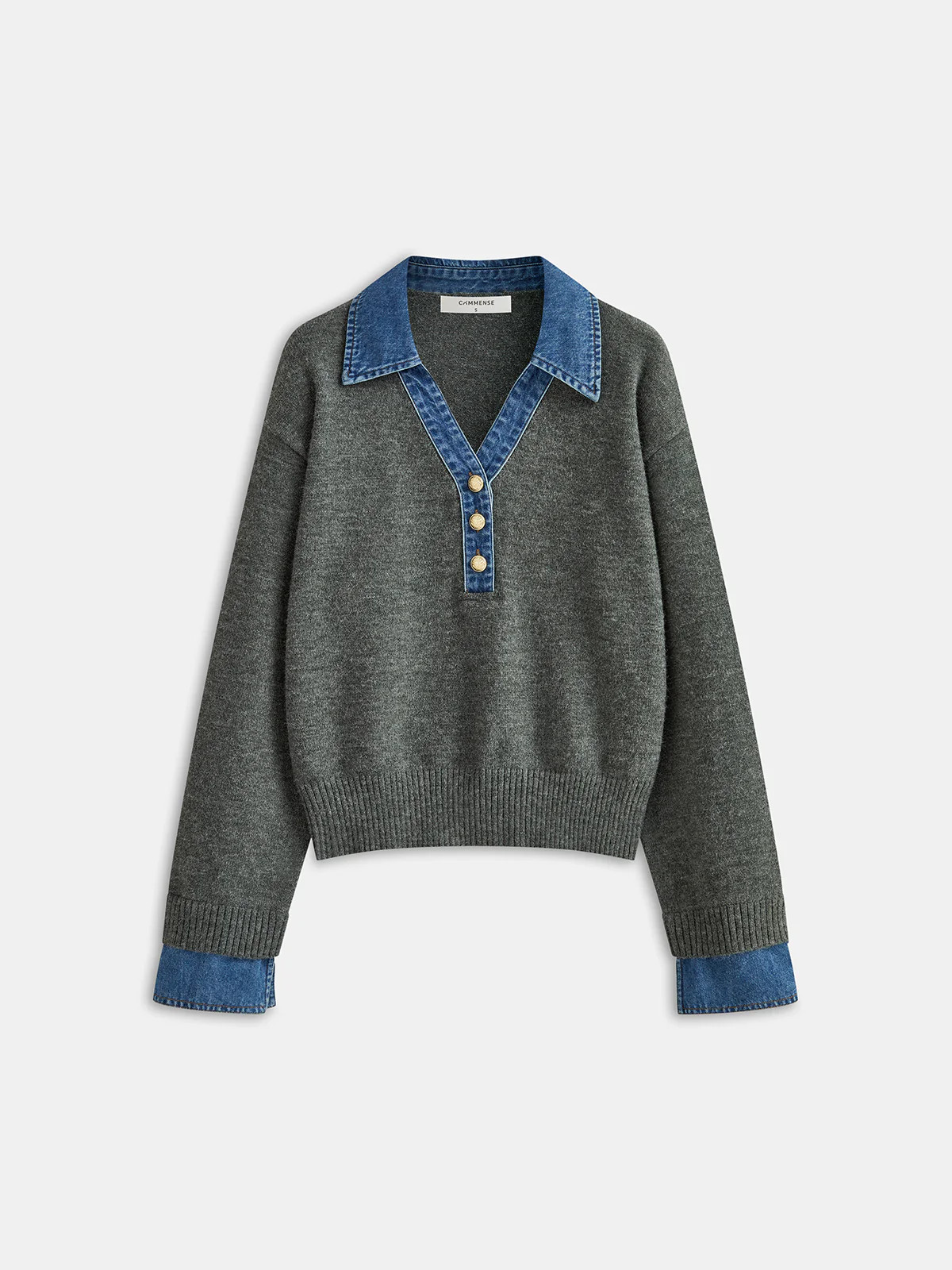 Denim Collar Knit Top | Commense