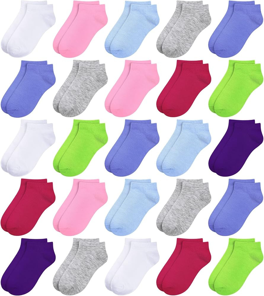 BOOPH 25 Pack Kids Low Cut Ankle Socks Boys Girls Half Cushion Athletic Socks | Amazon (US)