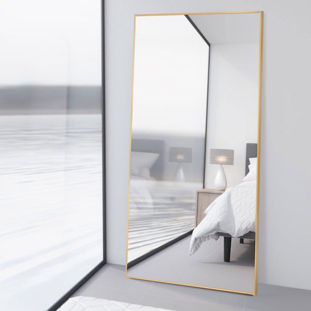 NeuType 71"x28" Gold Rectangular Full Length Floor Mirror with Stand Aluminum Alloy Frame | Walmart (US)