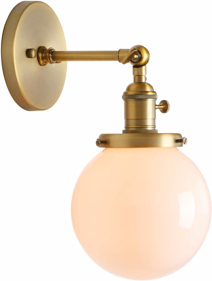 PERMO Vintage Industrial Wall Sconce Lighting Fixture with Mini 5.9" Round Globe Milk White Glass... | Amazon (US)