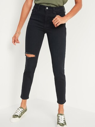 High-Waisted O.G. Straight Ripped Black Ankle Jeans for Women | Old Navy (US)
