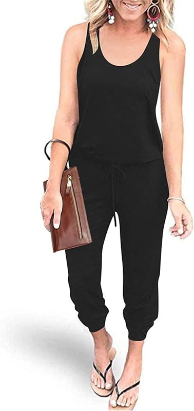 PRETTYGARDEN Women's Casual Tank Jumpsuits Sleeveless Drawstring Elastic Waist Loose Summer Rompe... | Amazon (US)
