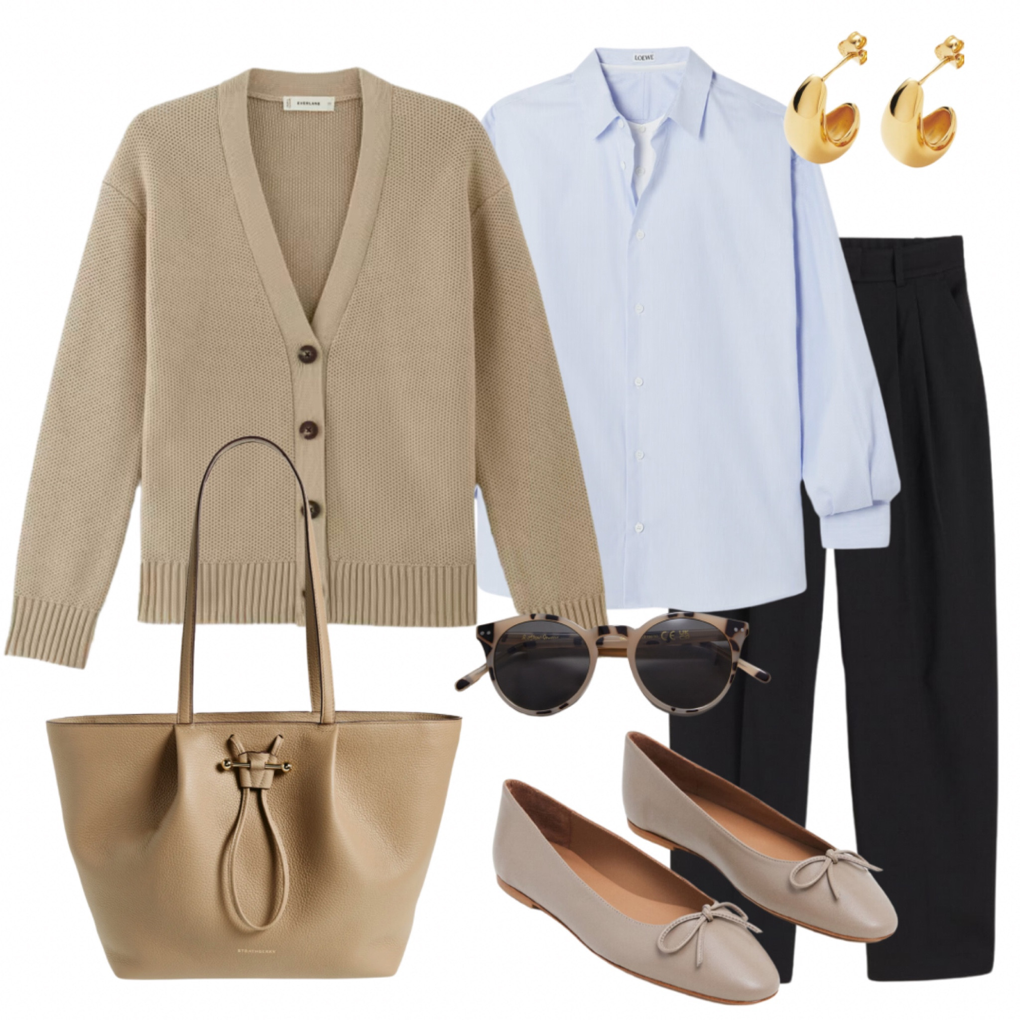 Cardigan styling, blue shirt, neutral ballerinas, neutral ballet flats, tote bag, black trousers 

#LTKworkwear #LTKstyletip #LTKshoecrush