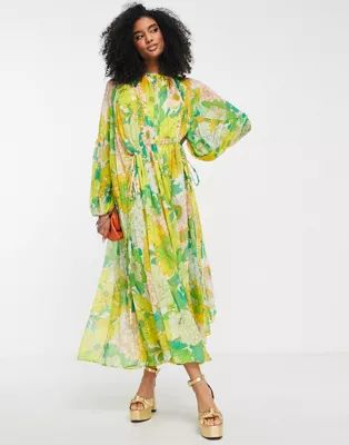 ASOS EDITION gathered neck midi dress in retro floral print | ASOS (Global)