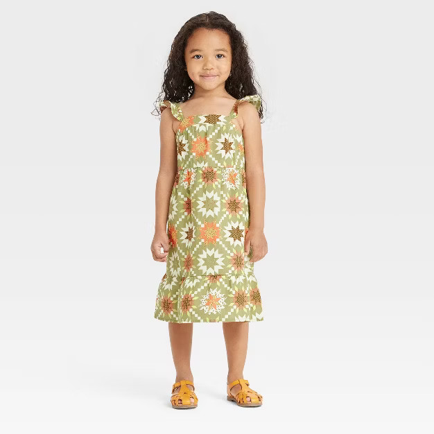 Toddler Girls' Quilt Print Ruffle Sleeve Dress - Cat & Jack™ Green | Target
