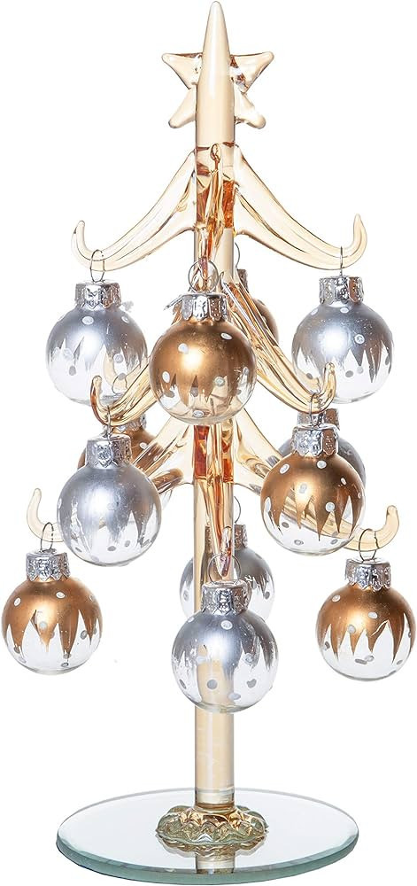 Red Co. 8" Small Glass Tabletop Christmas Tree with Removable Ball Ornaments, Silver & Gold Champ... | Amazon (US)