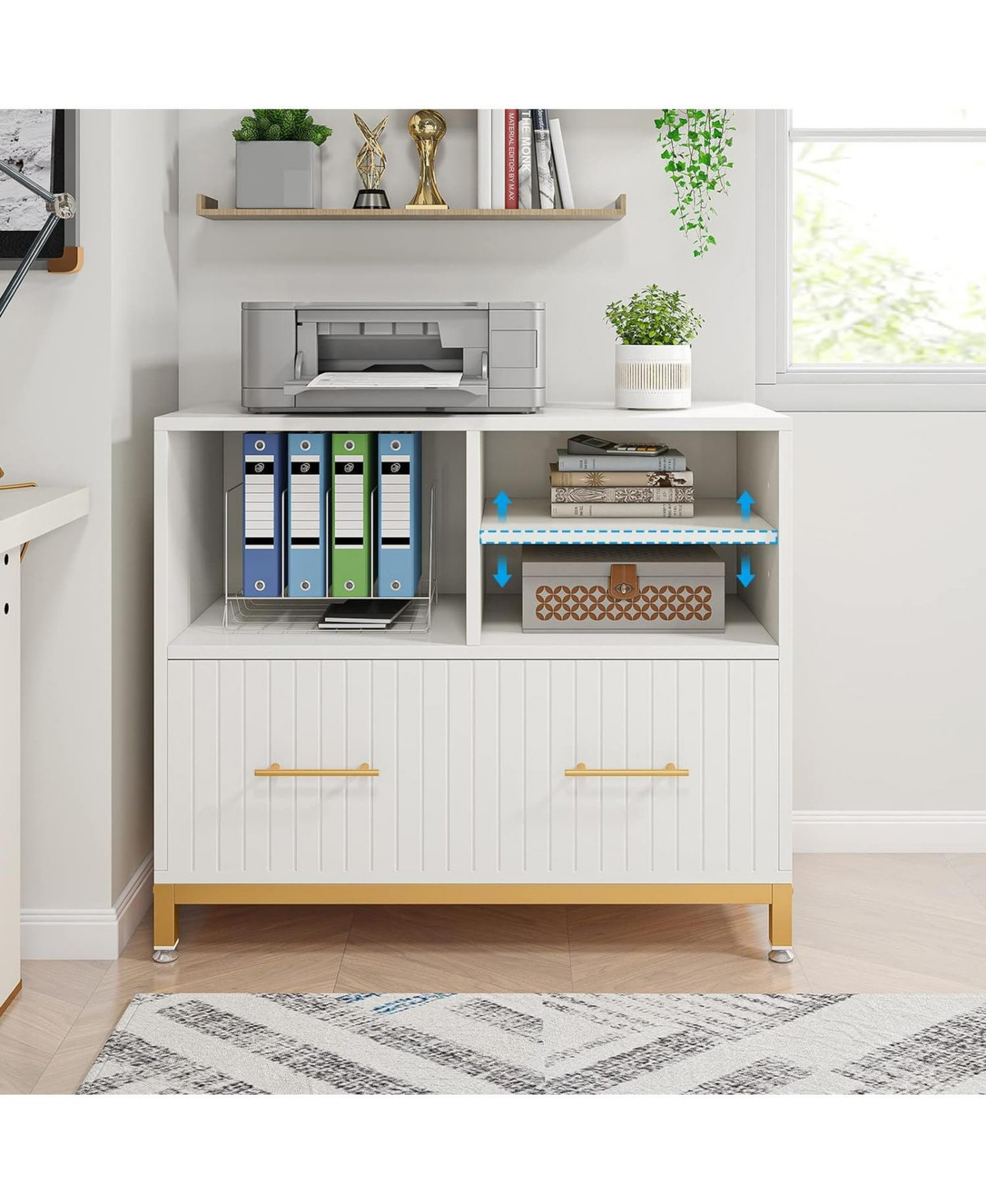 Tribesigns Lateral File Cabinet with Drawer and Adjustable Hanging Rod for Letter/Letter/A4 Size Files, 35.4" Wood Modern Printer Stand with Open Stor | Macy's