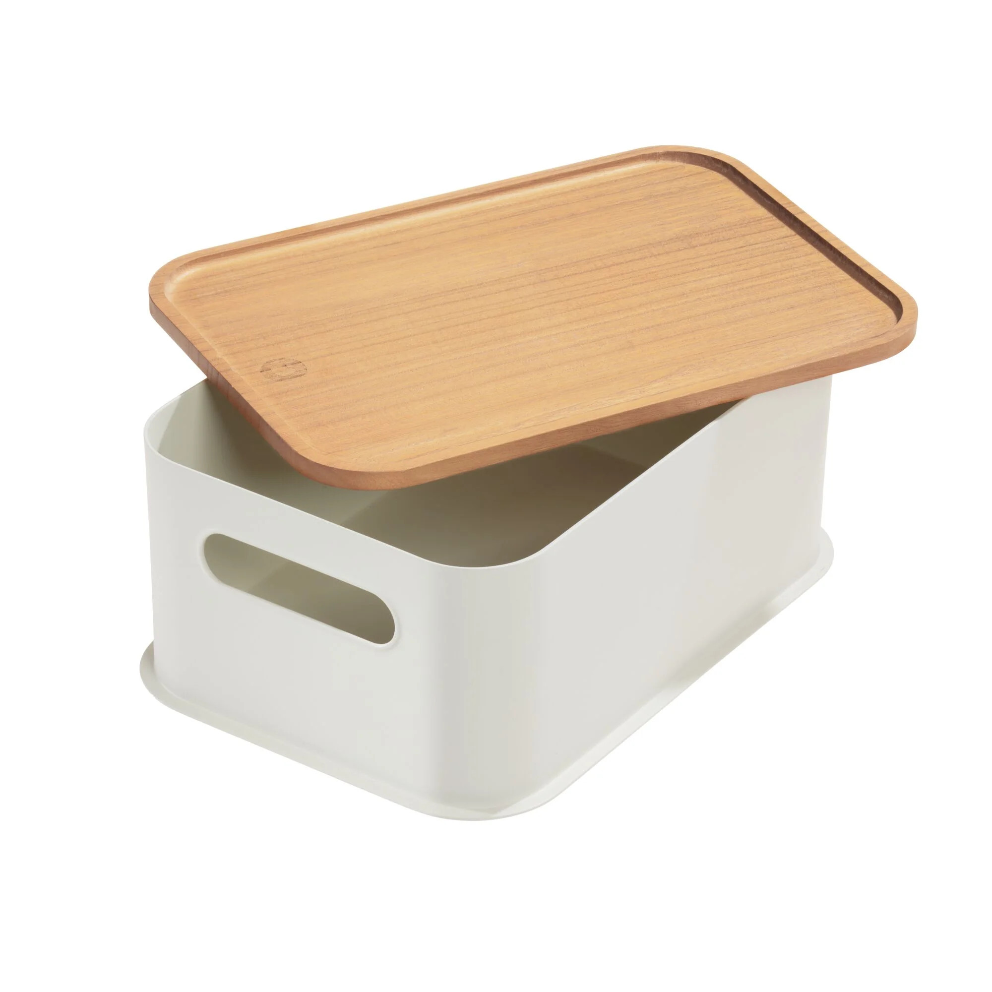 iDesign Eco BPA-Free Recycled Plastic 11.9" Medium Storage Bin with Paulownia Wood Lid, Coconut | Walmart (US)