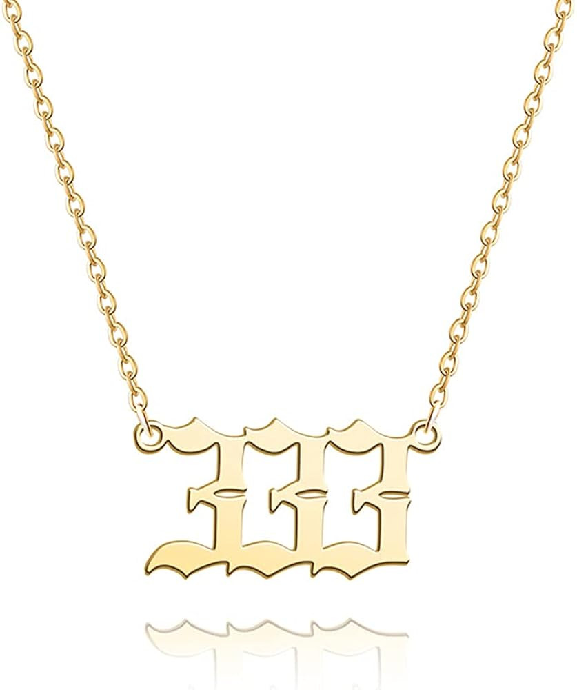 Angel Number Necklace 111 222 333 444 555 666 777 888 999 Necklace Silver Old English Necklace Gold  | Amazon (US)