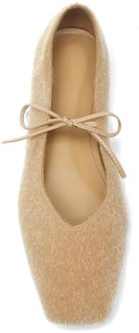 VorisVina Lace Up Square Toe Ballet Flats for Women Cute Bow Slip On Mary Jane Flats Casual Balle... | Amazon (US)