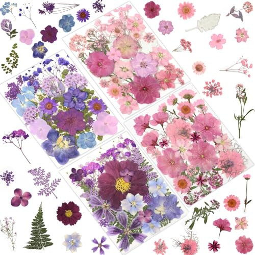 LUXEEASE 100 Pcs Dried Pressed Flowers for Crafts, Preserved & Dehydrated in Pink/Purple/Blue for Resin Art, Jewelry, Candle/Soap Making - Tweezers Included | Amazon (US)