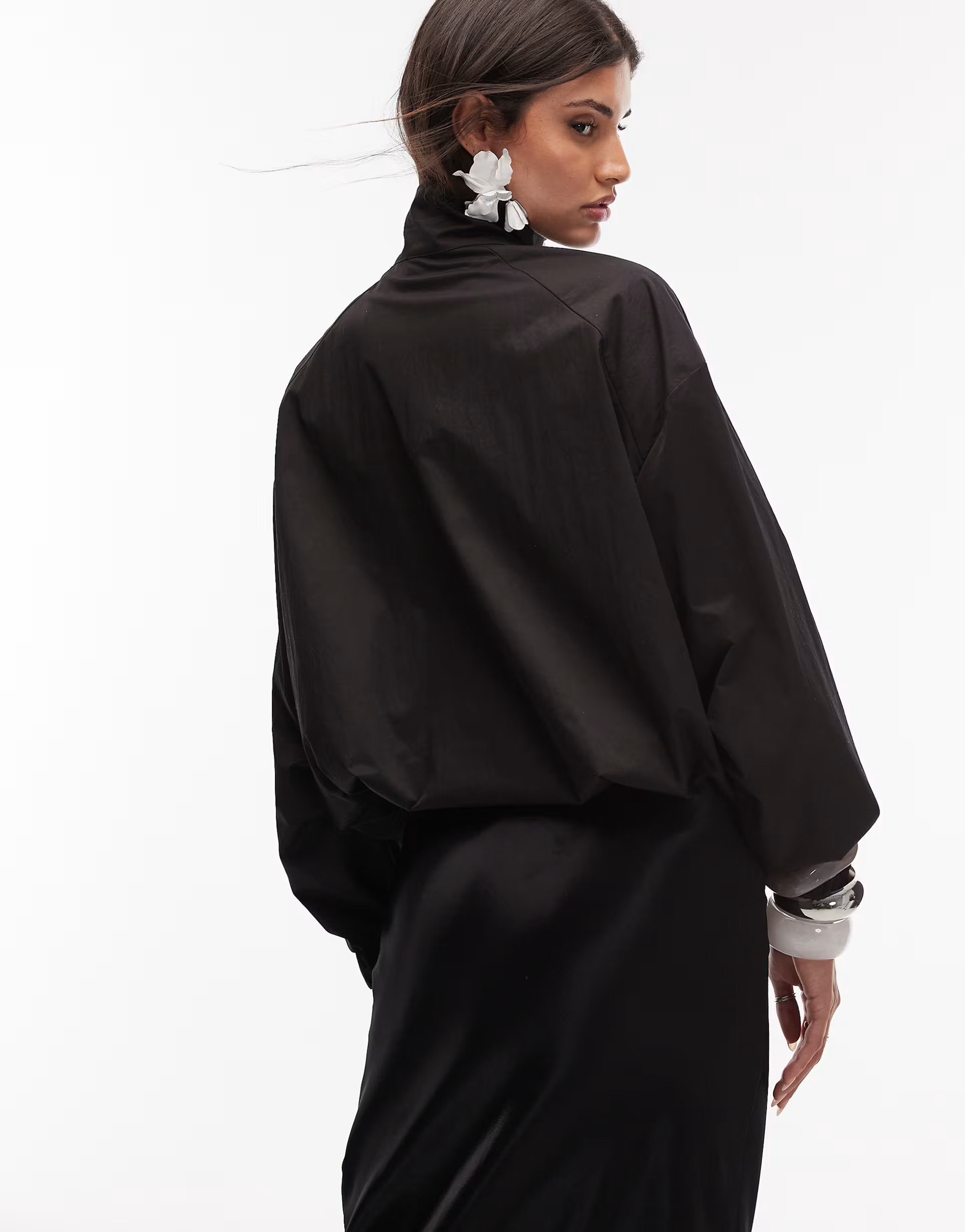 ASOS DESIGN funnel neck tech jacket with pleat sleeve detail in black | ASOS (Global)