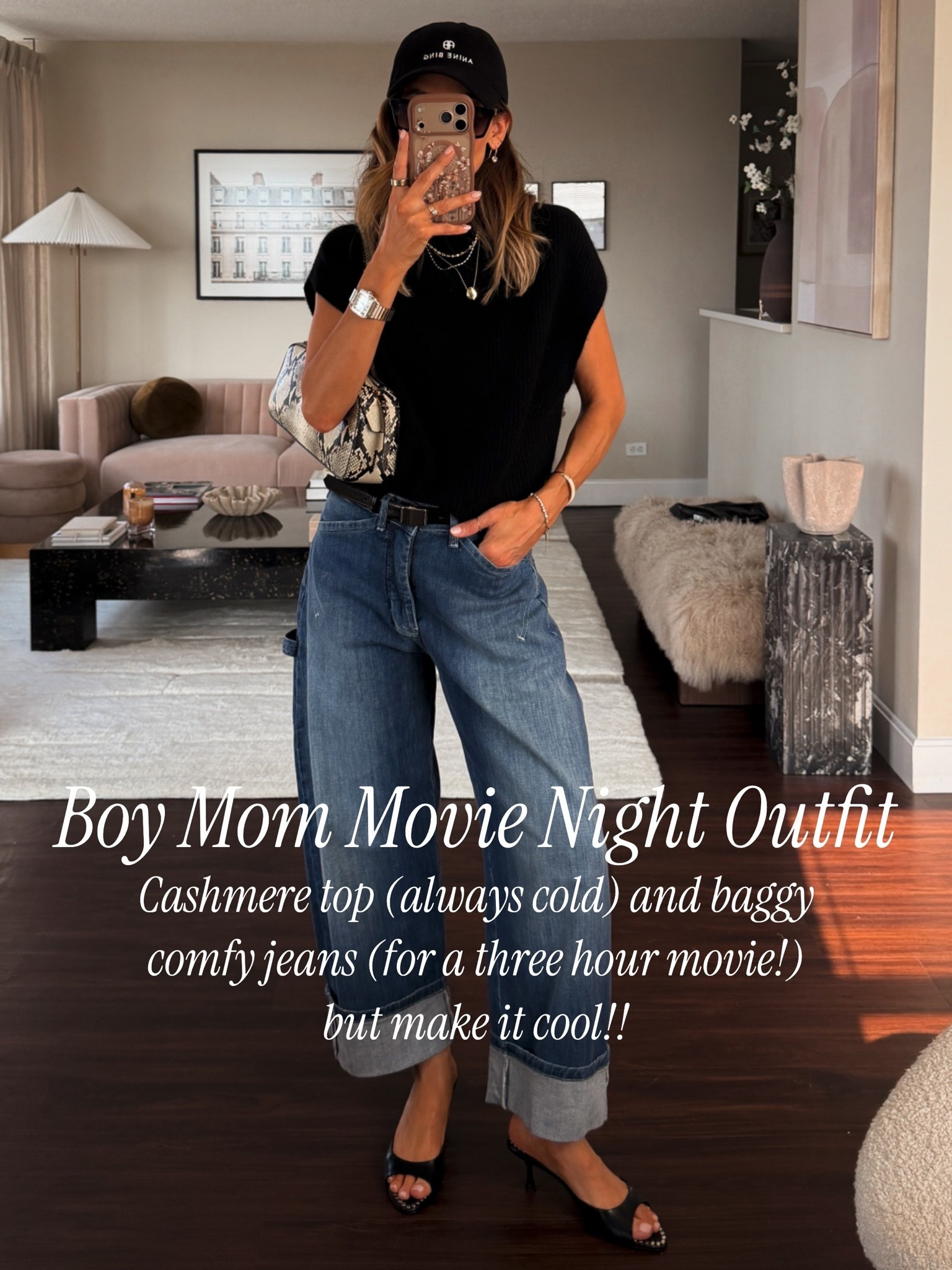 Boy mom movie night outfit but make it cool! Cashmere top (always cold) and baggy, comfy jeans (for a three hour movie!) jeans fit oversized 25, sweater xs

#LTKdayinmylife #LTKSeasonal #LTKmomlife