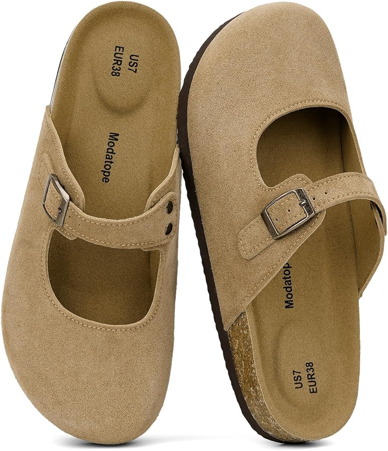 Modatope Women Mary Jane Clogs Faux Suede Cork Footbed Mule | Amazon (US)