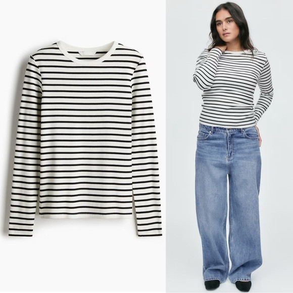 Black/White Striped Long Sleeve Top (S) | Poshmark