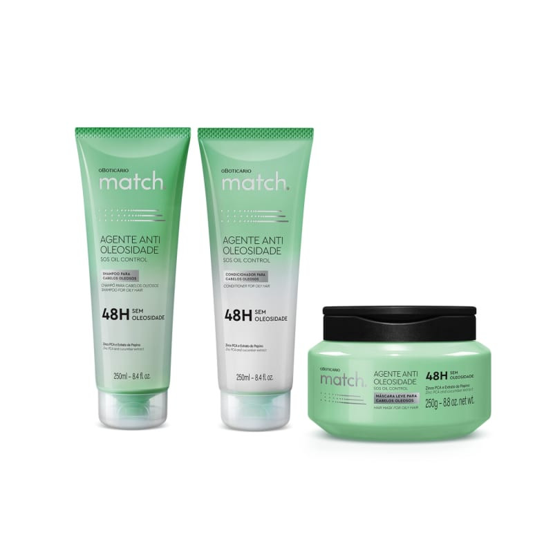 Combo Match Agente Antioleosidade: Shampoo 250ml + Condicionador 250ml + Máscara 250g | oBoticario (BR)