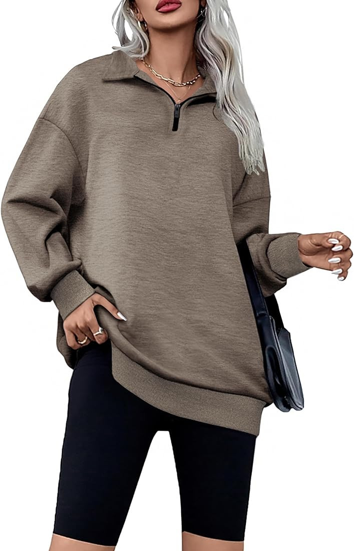 Womens Oversized Sweatshirts Half Zip Pullover 2024 Fall Trendy Fashion Outfits Drop Shoulder Tun... | Amazon (US)