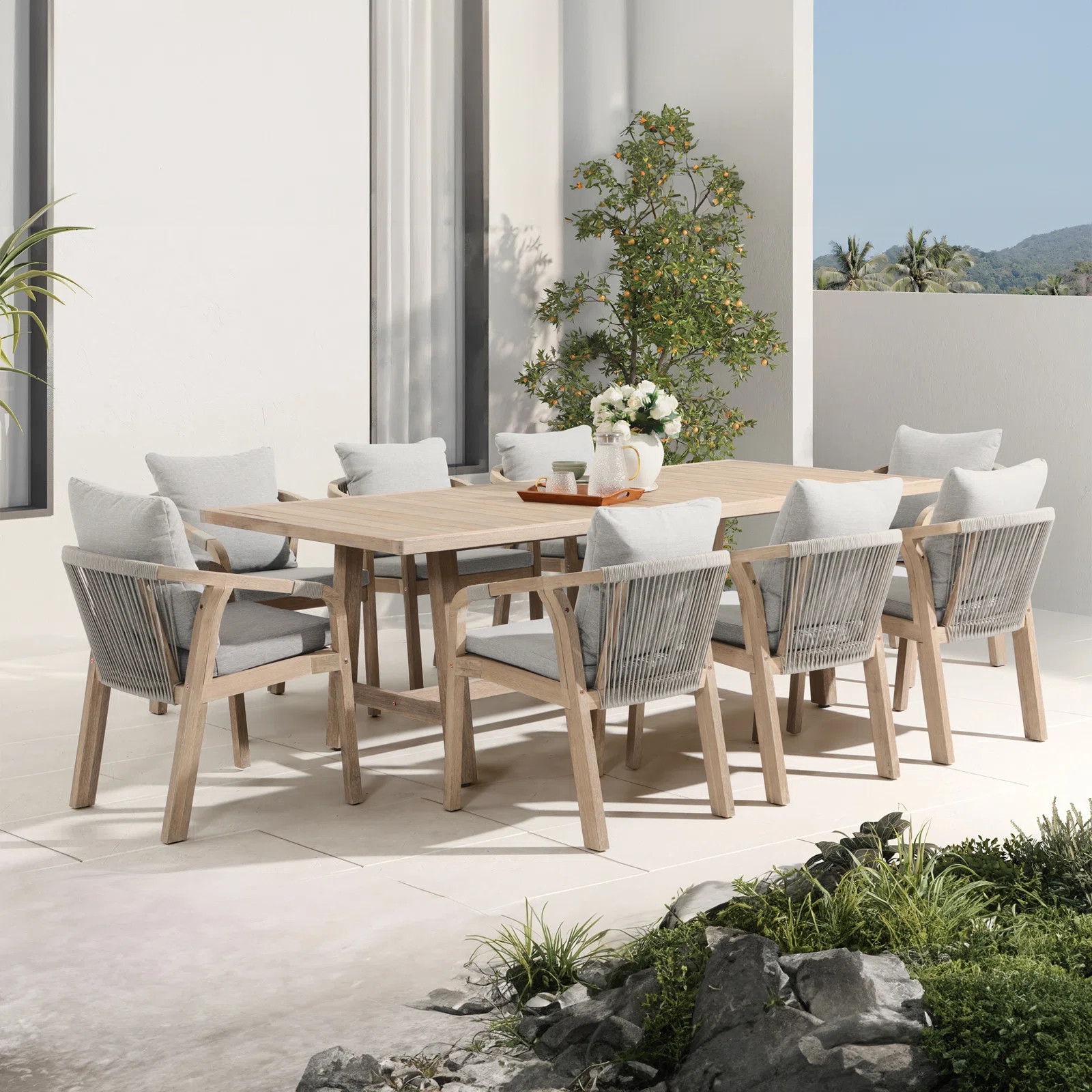 Outdoor Acacia Wood Dining Set With Cushions | Wayfair North America